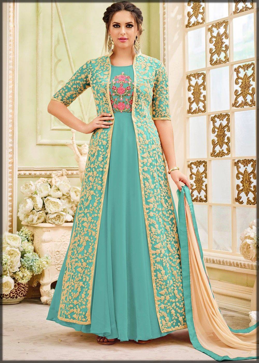 Stitched Full Length Psynatex Cotton Long Kurtis Gown With Jackets