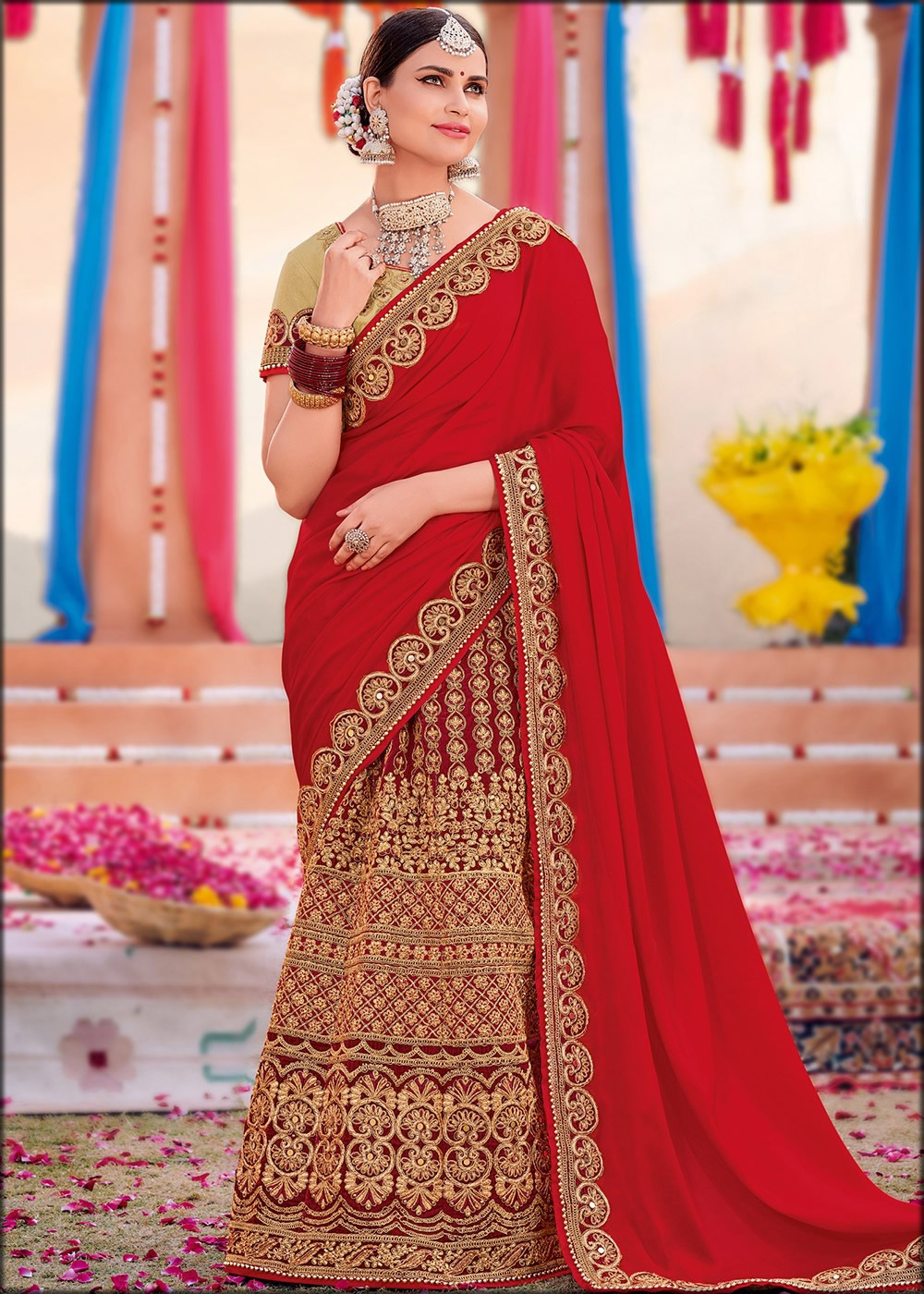Red Faux Georgette Embroidered Bridal Saree 1205 | Indian bridal outfits, Bridal  blouse designs, Bridal outfits