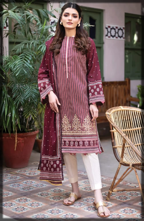 maroon embroidered lawn dress