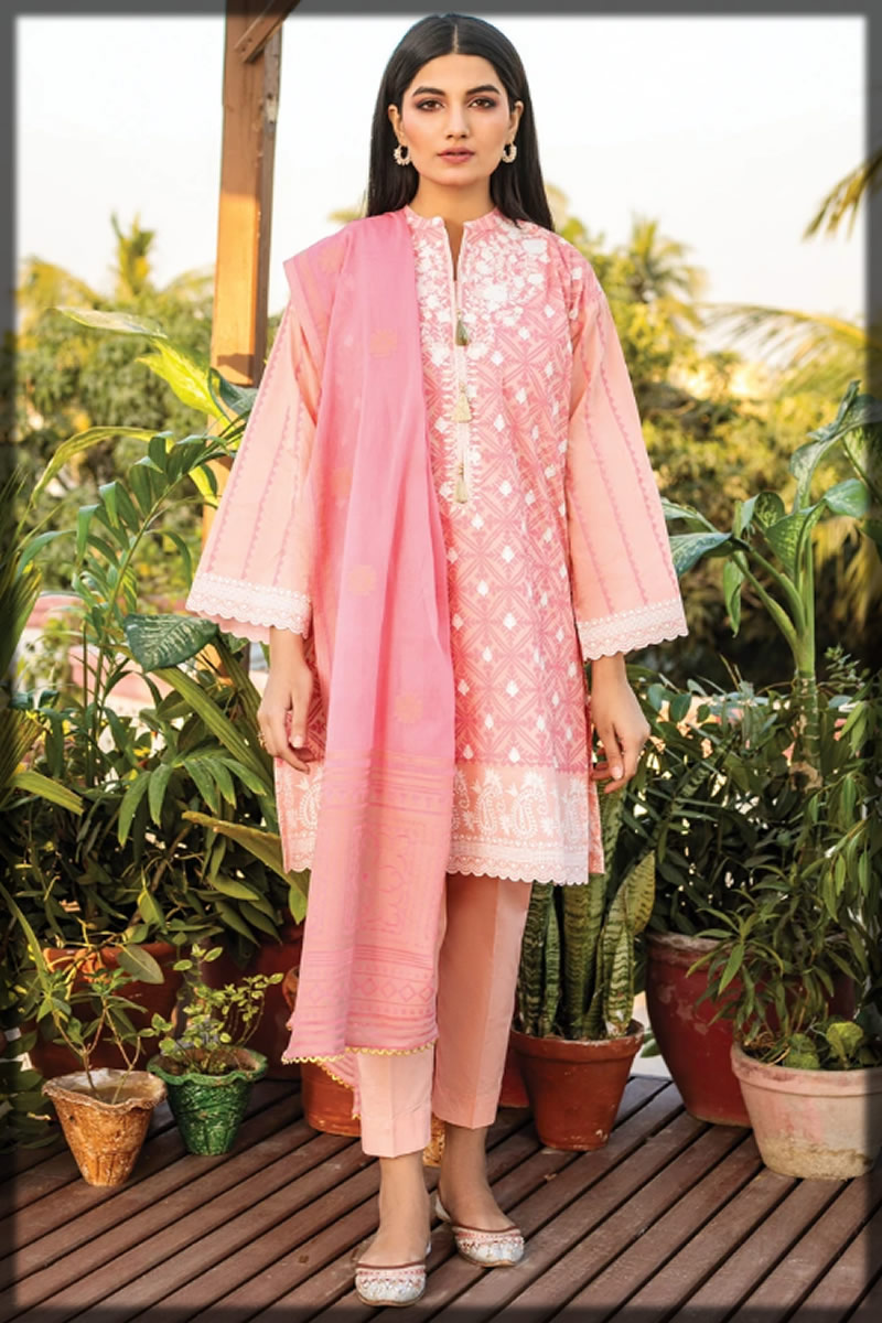pretty pink embroidered lawn suit