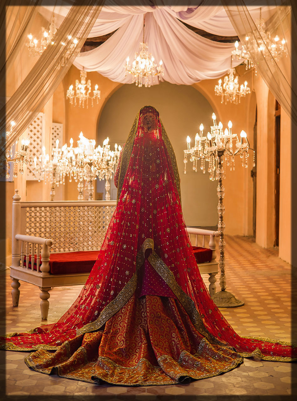 voguish red bridal dress