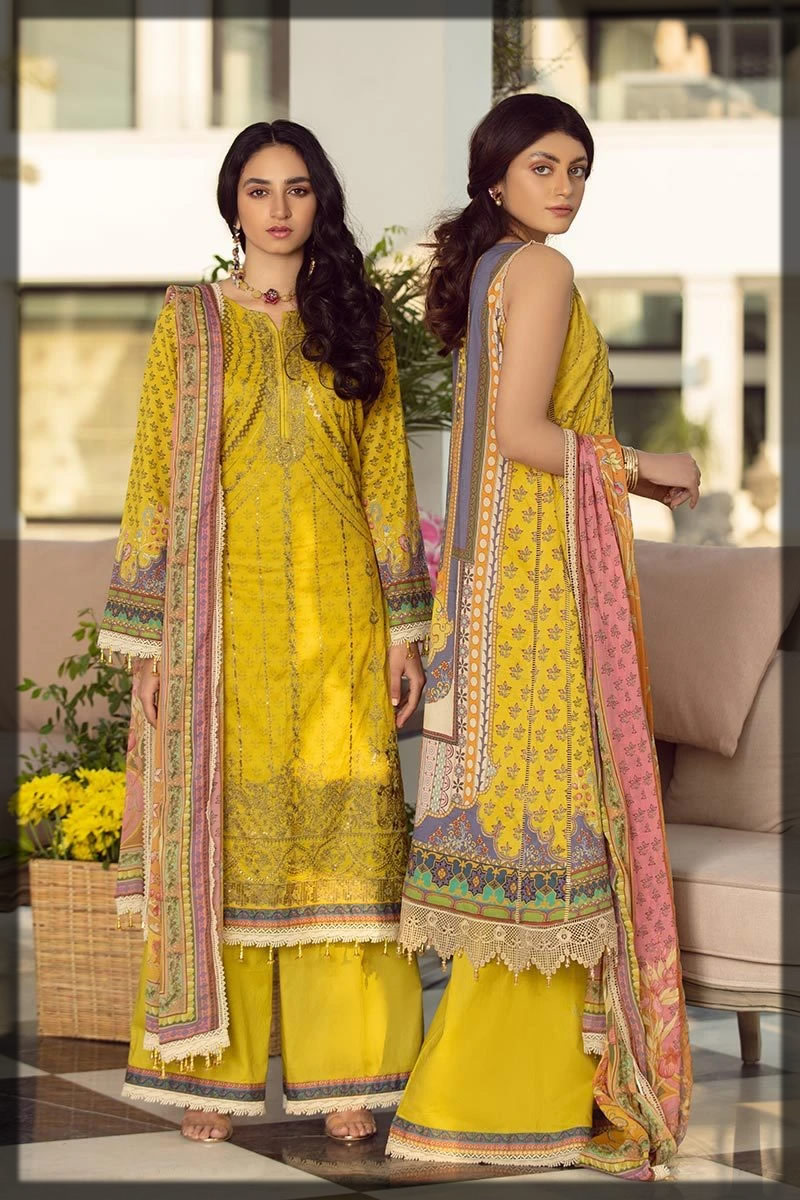 yellow embroidered lawn dress