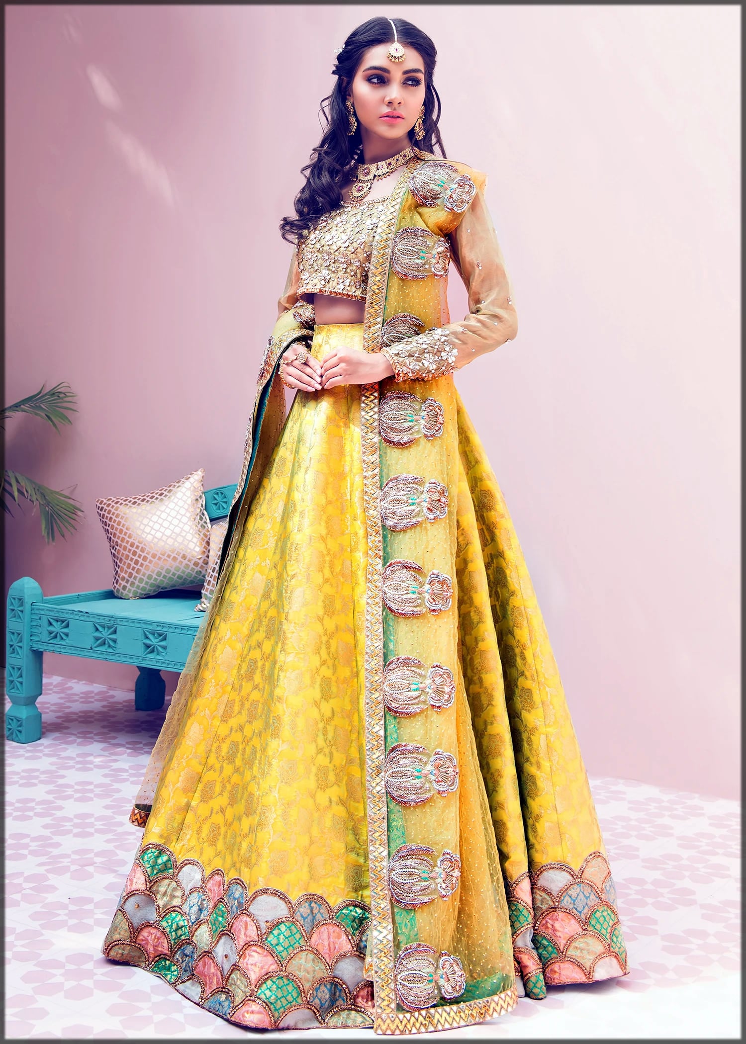 yellow stylish lehenga choli by sadaf fawad khan