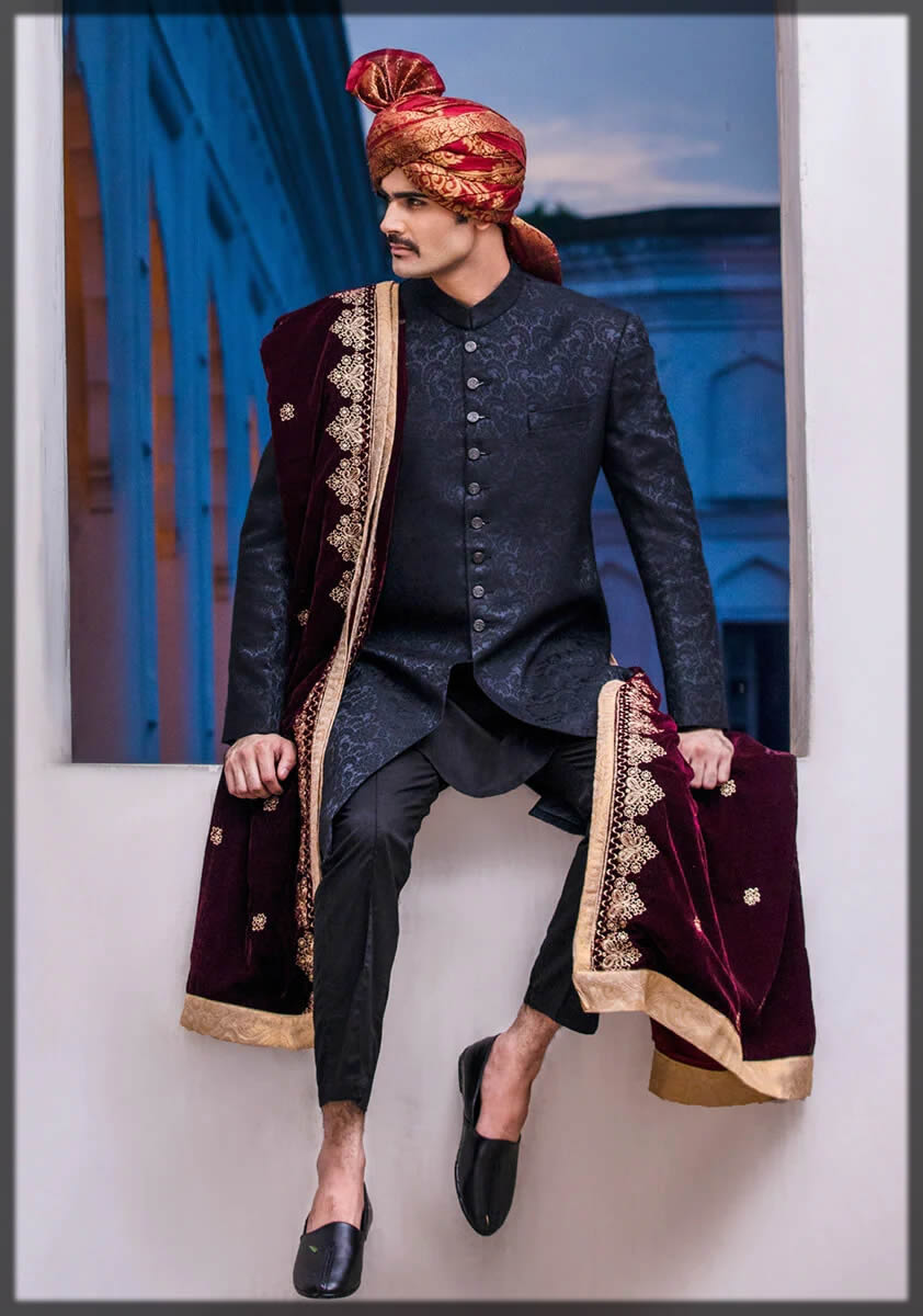 Amir adnan black sherwani