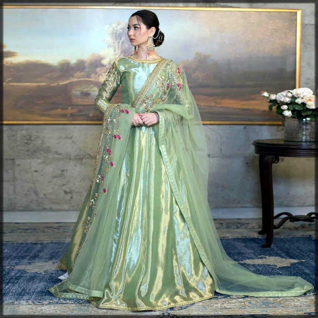 Green silk bridal dress