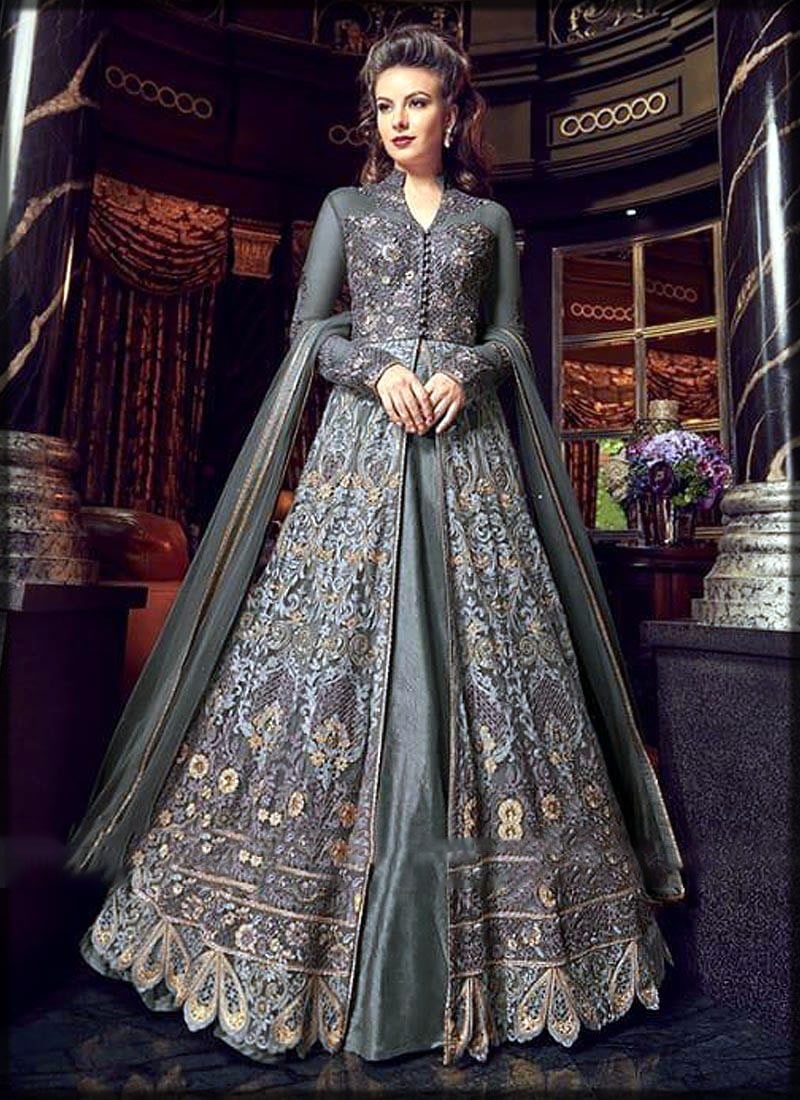 Front Open Gown Party Wear Baby Peacock Colour