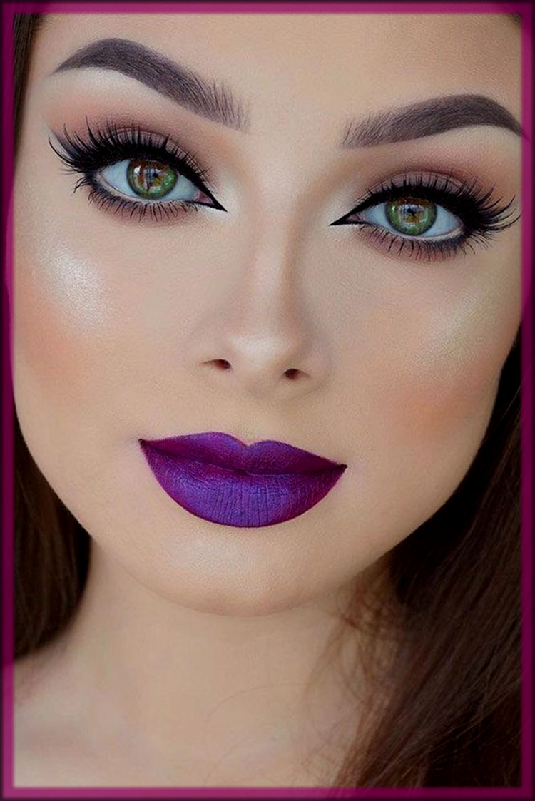 impressive makeup with purple lipstick
