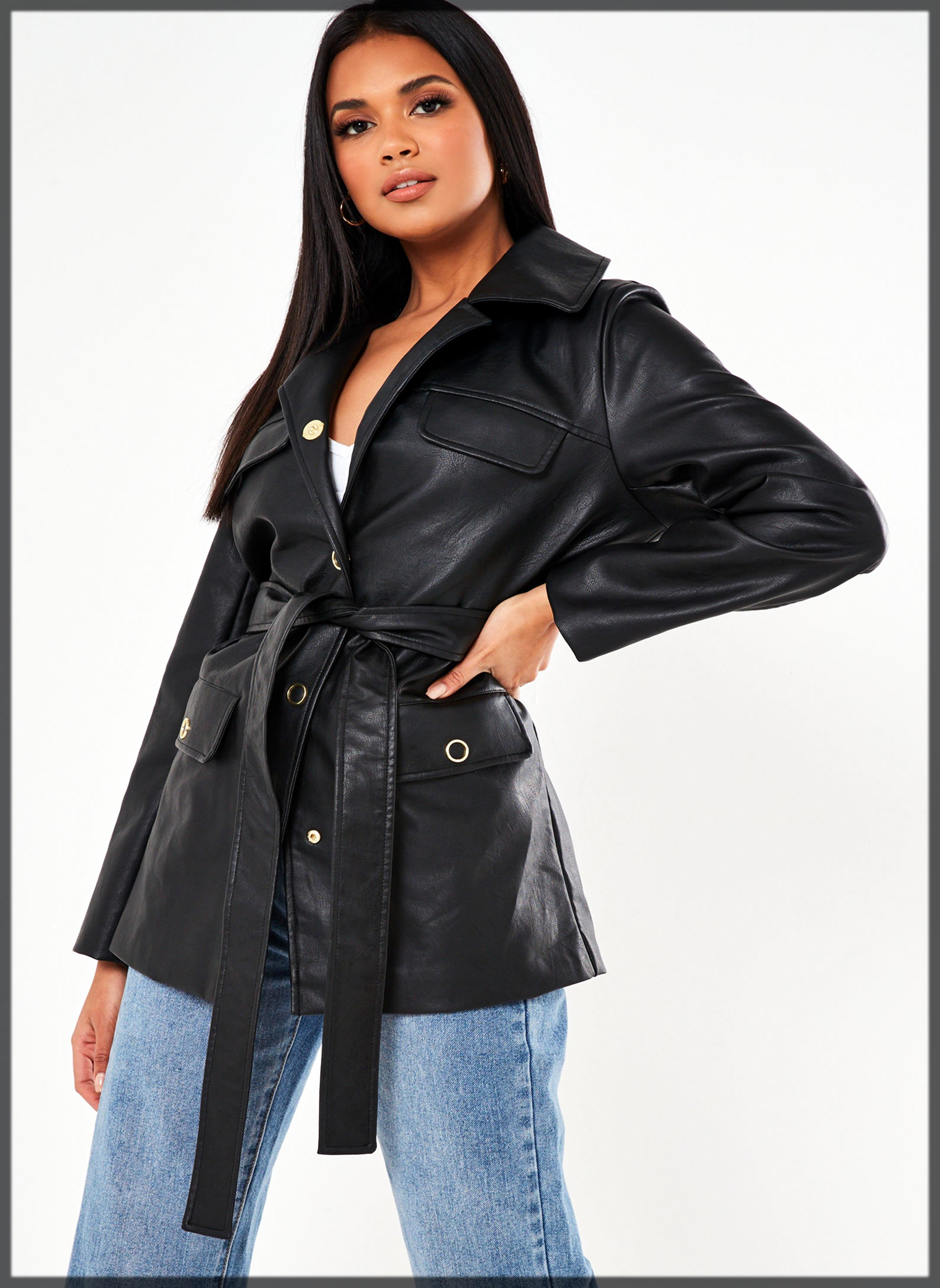 Dazzling Belted Leather Jacket