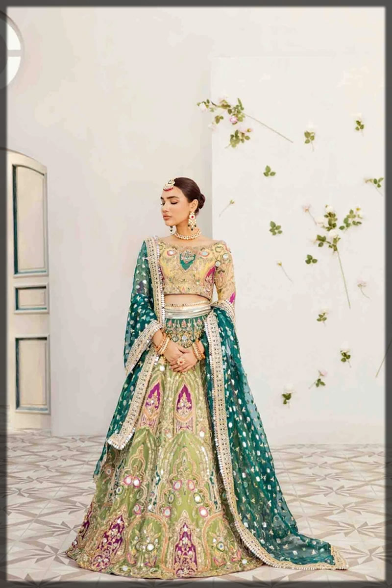 magenta and green mehndi bridal dress