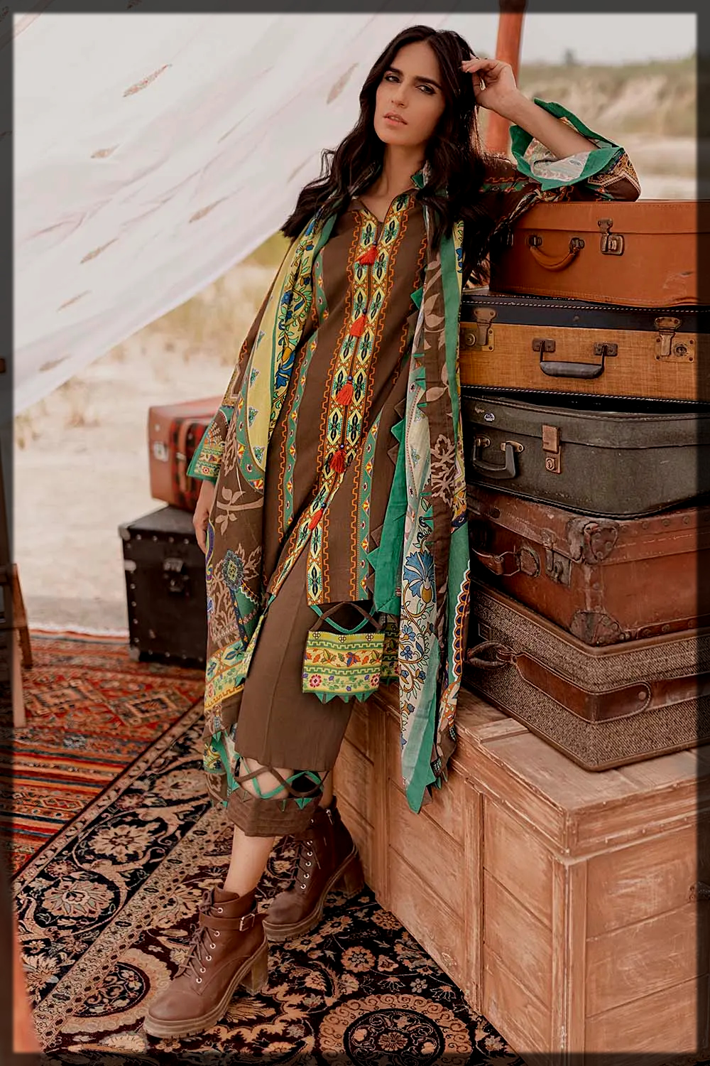 Unstitched Corduroy Embroidered Suit by Gul ahmed
