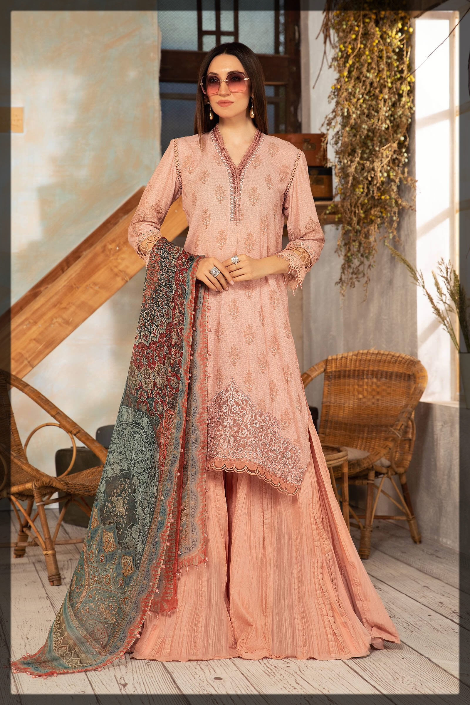beautiful pink karandi suit