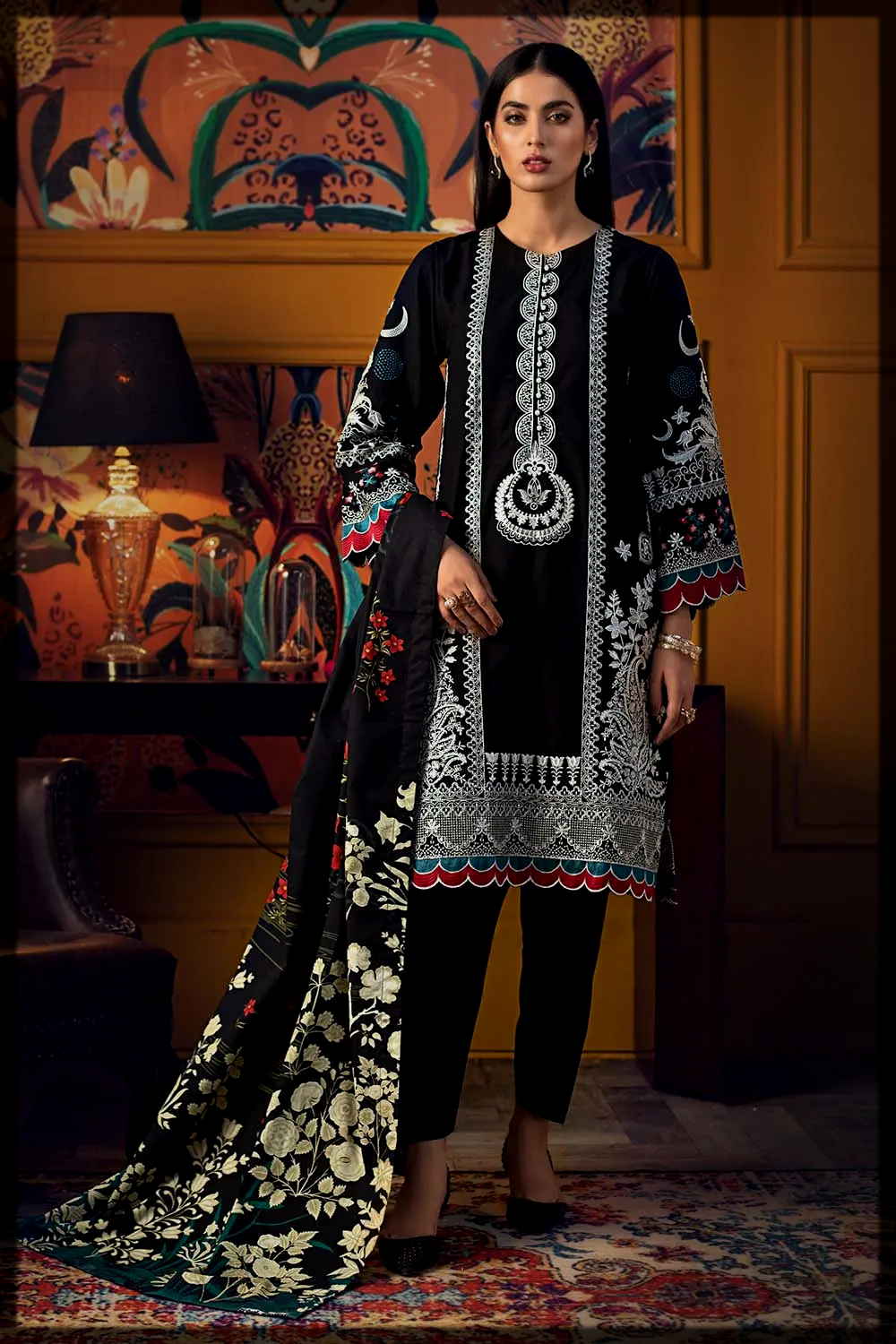black and white winter khaddar suit
