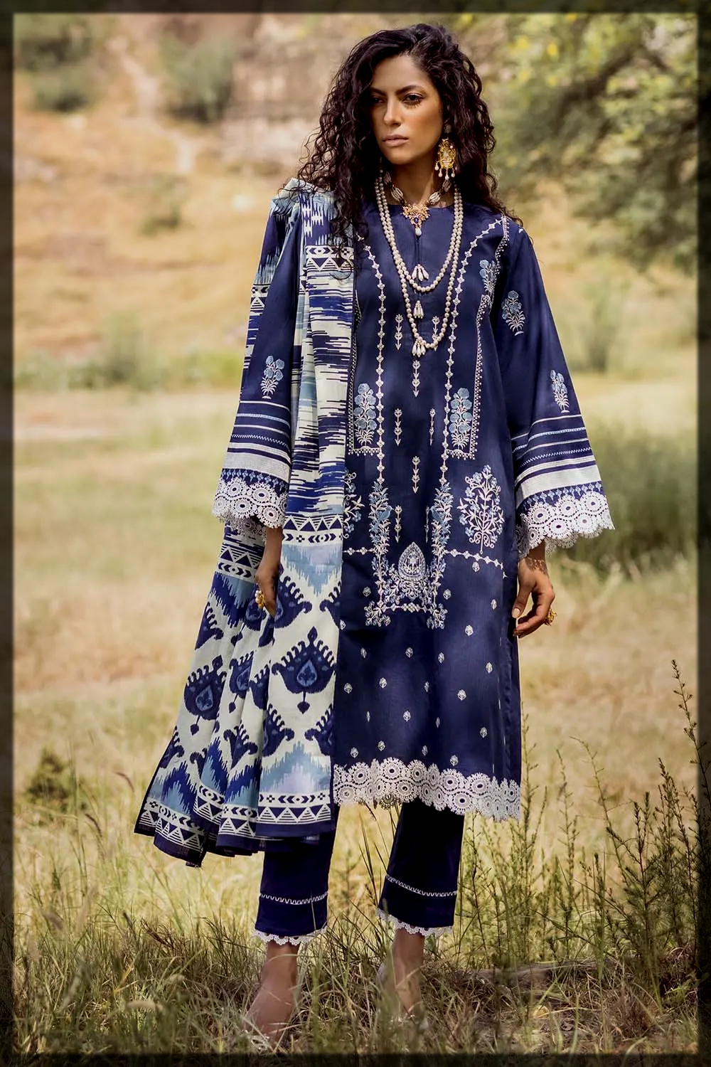 blue and white winter khaddar suit
