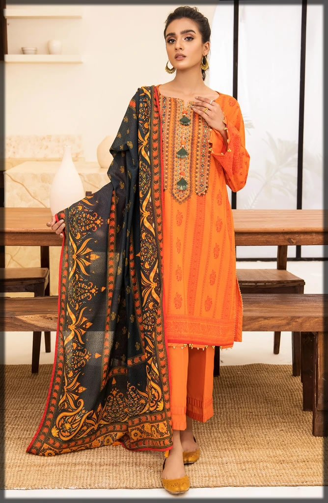 orange embroidered karandi dress