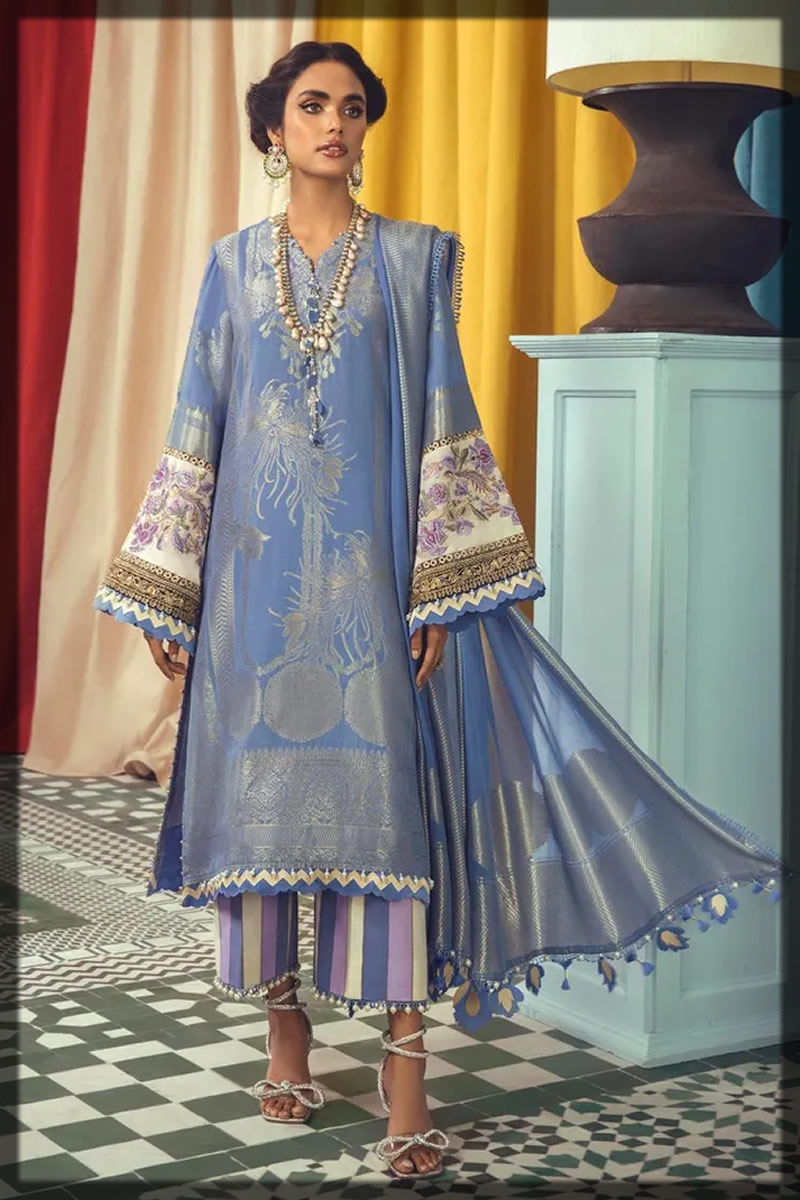 blue gold zari dress
