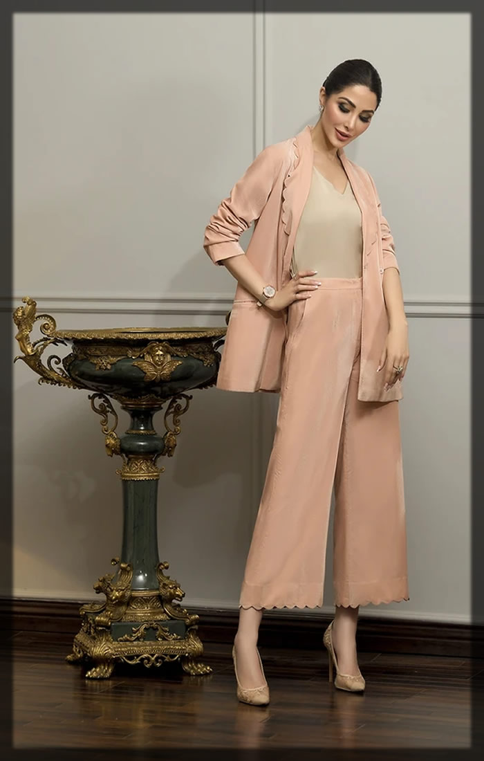 peach velvet tailored coat with trouser
