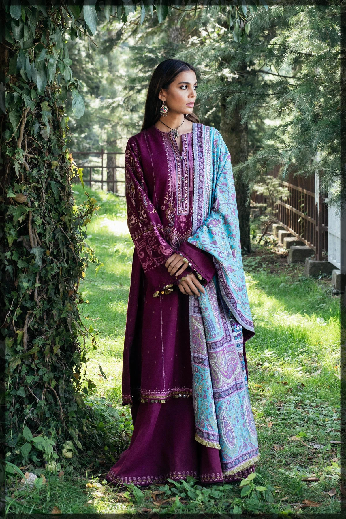 purple embroidered winter dress