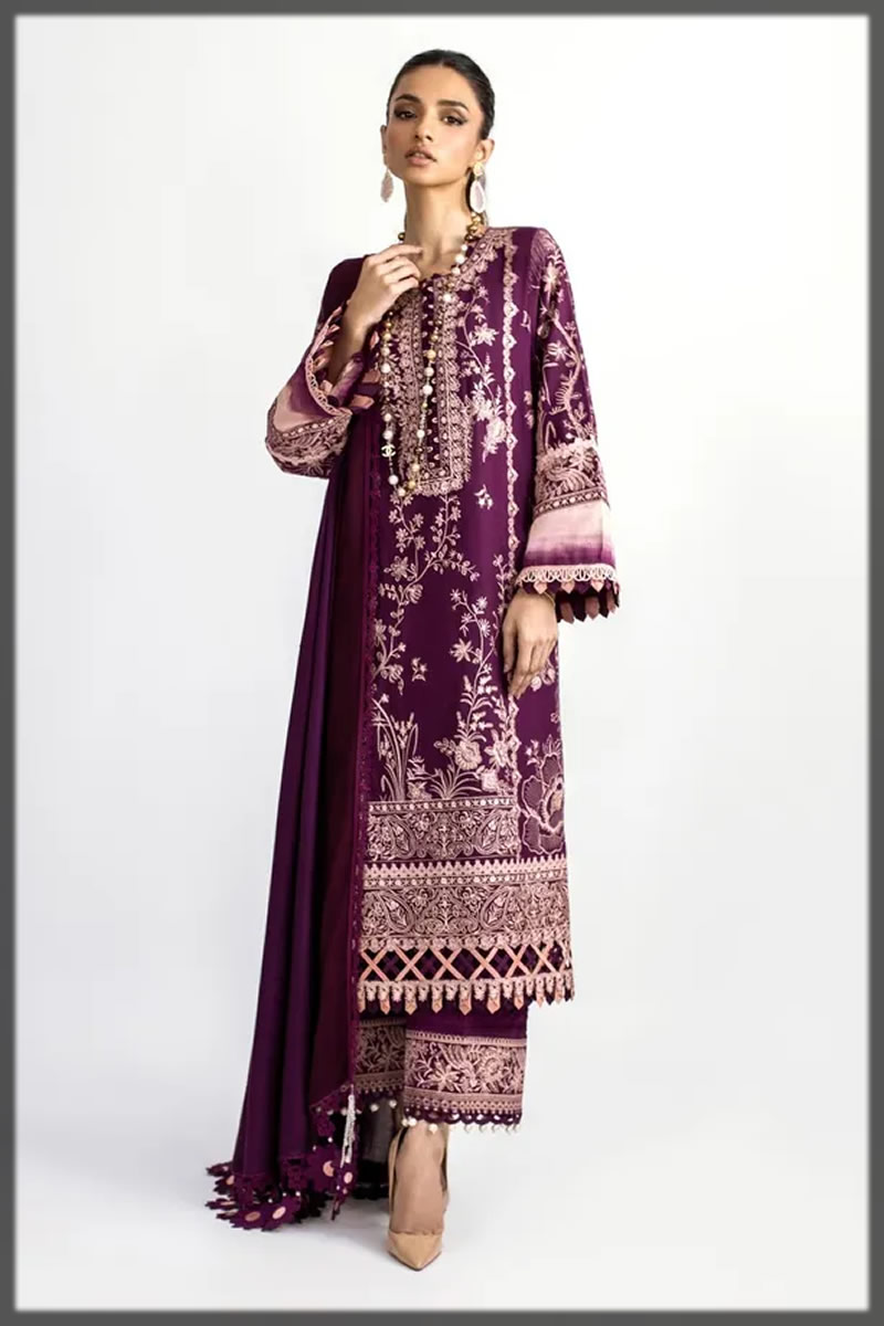 purple embroidered winter dress