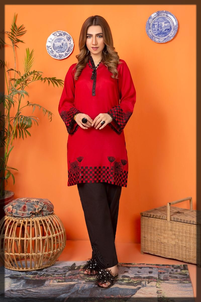 silk embroidered red shirt