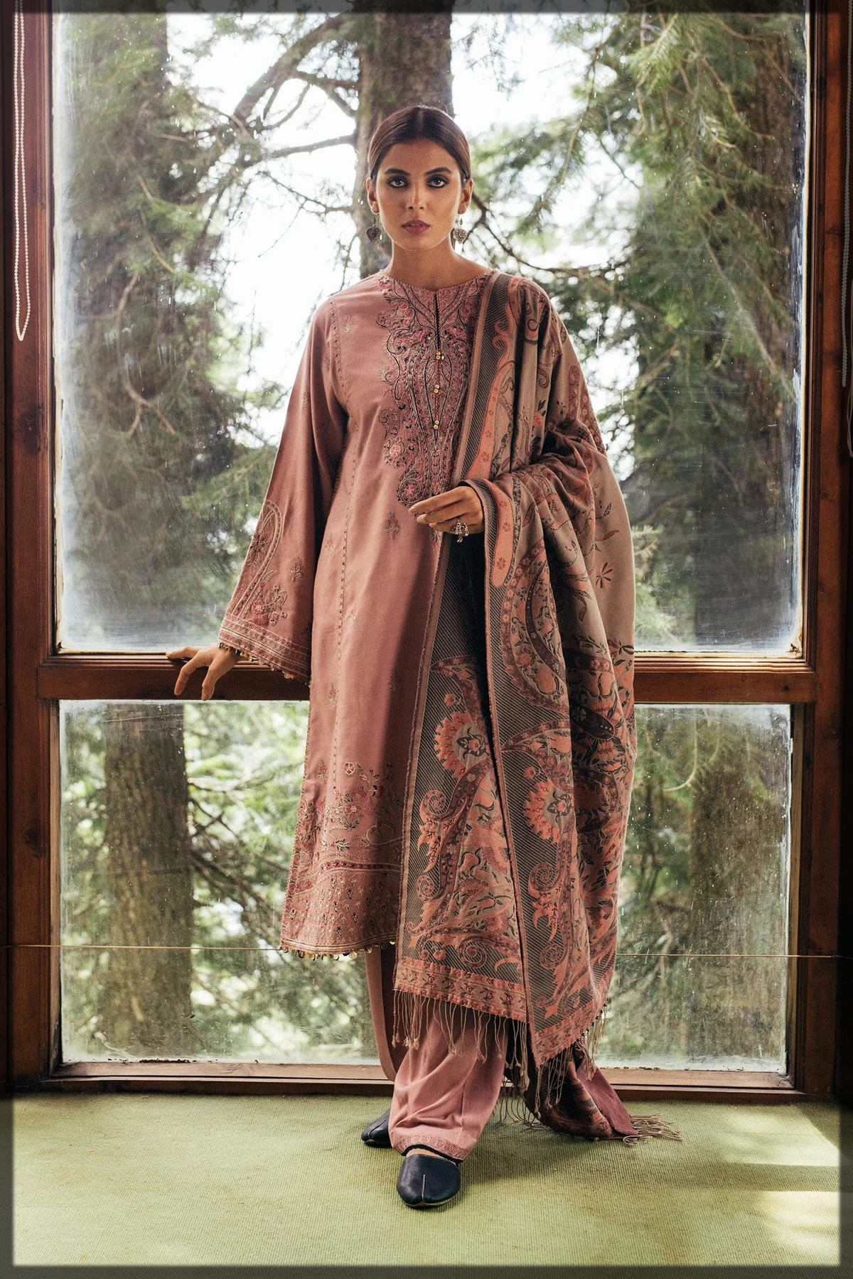 tea pink embroidered winter dress