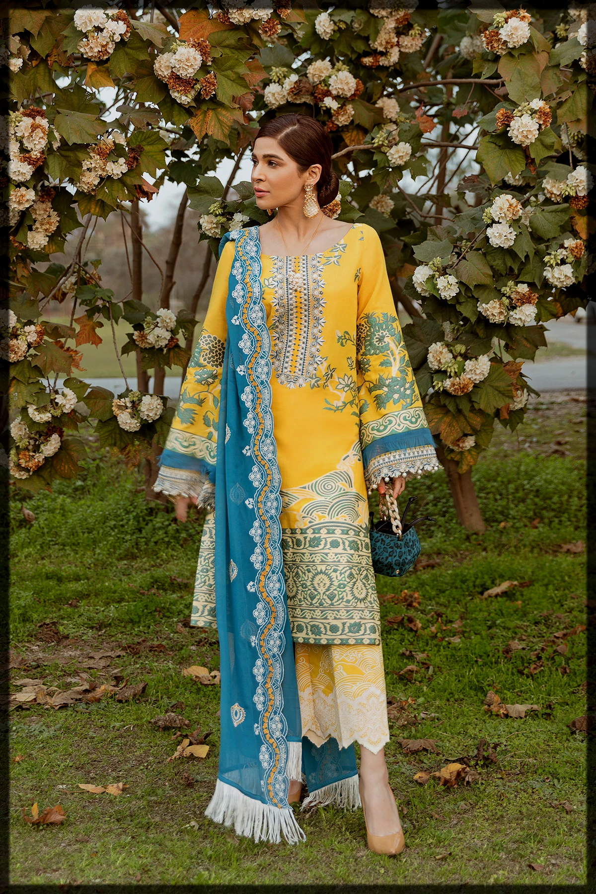 SunShine Yellow Jacquard Suit with Printed Back