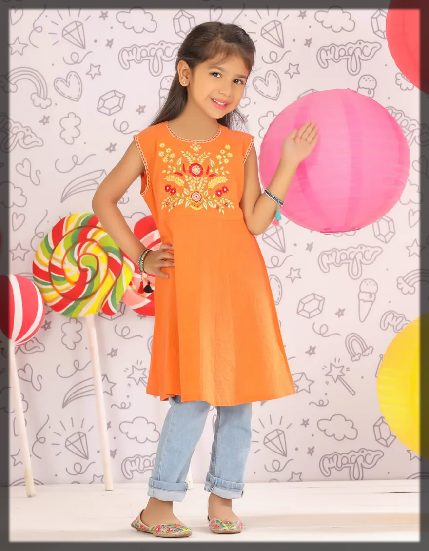 exquisite orange kurti for adult girls