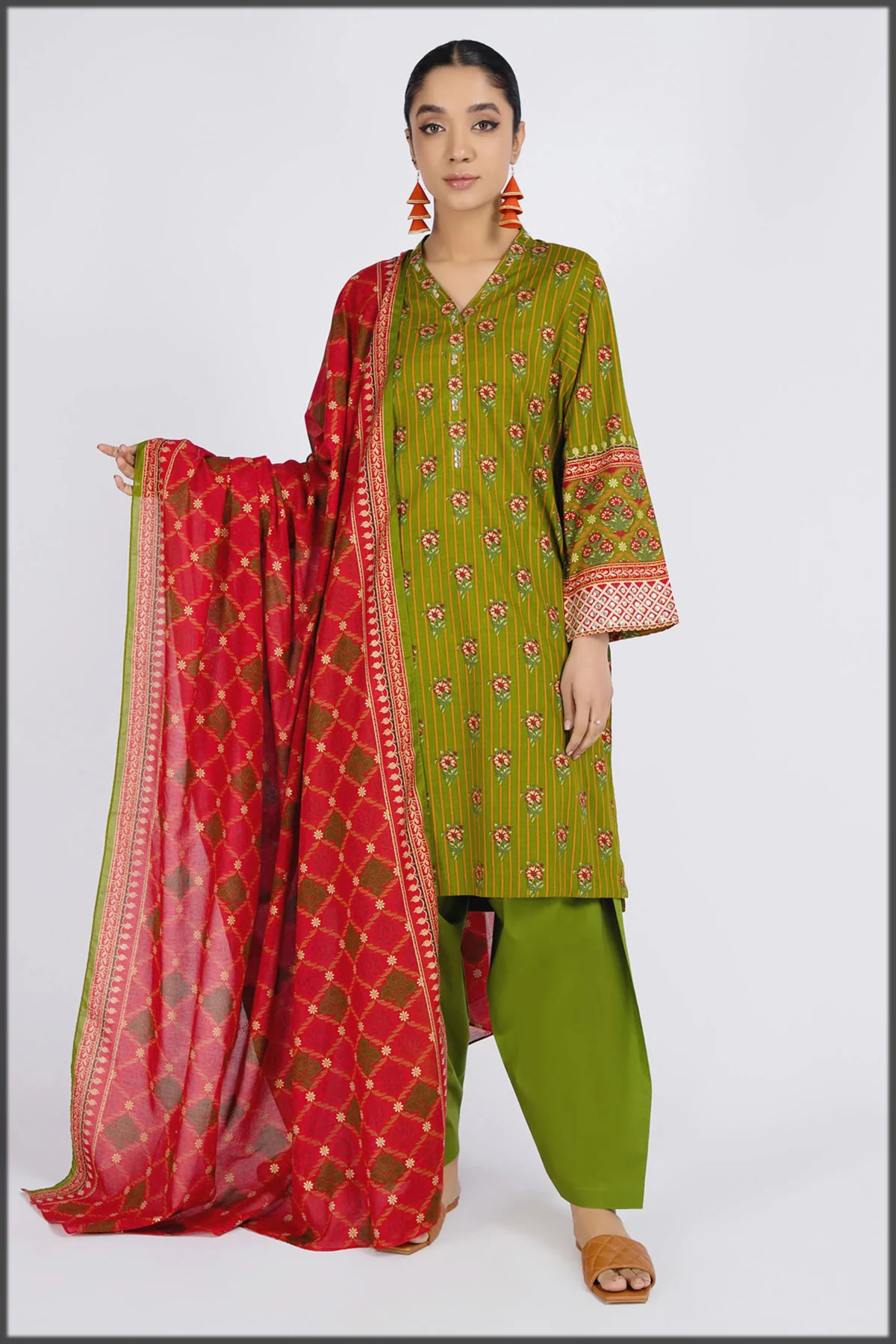 green and maroon summer lawn suit