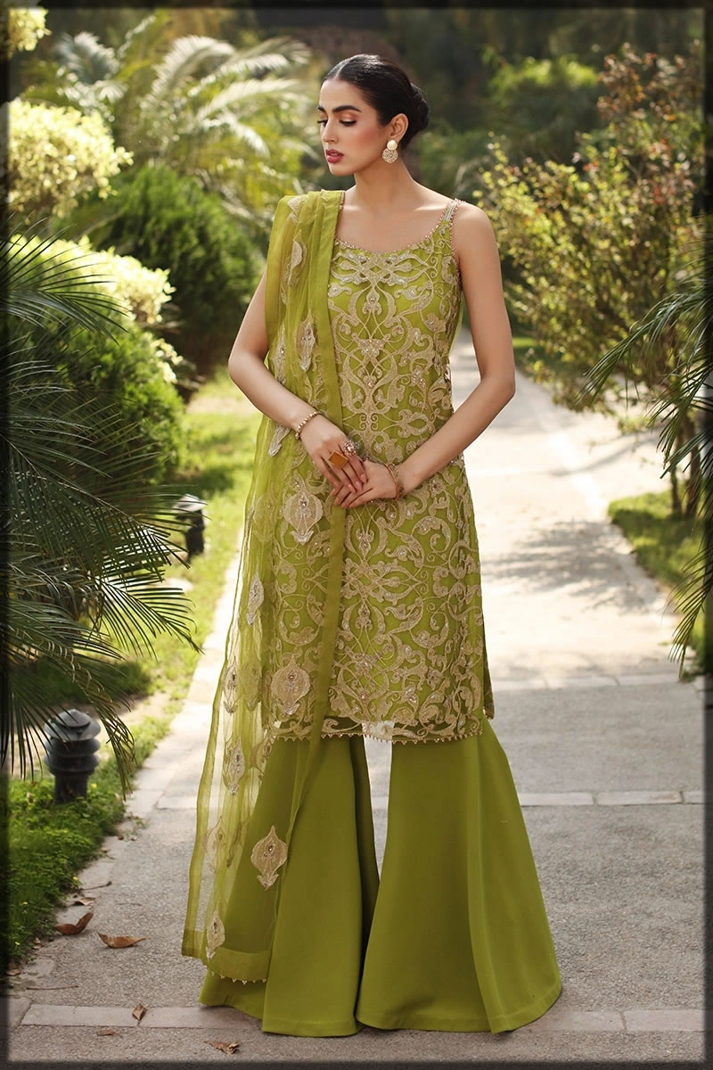 green shaded party wear outfit