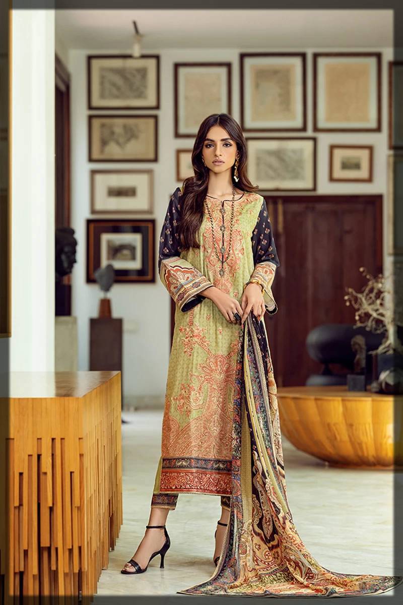 light olive green embroidered lawn suit