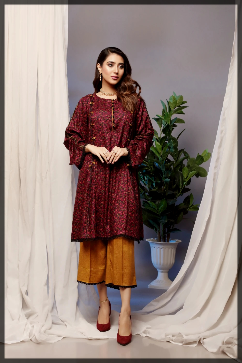 printed linen suit by ittehad