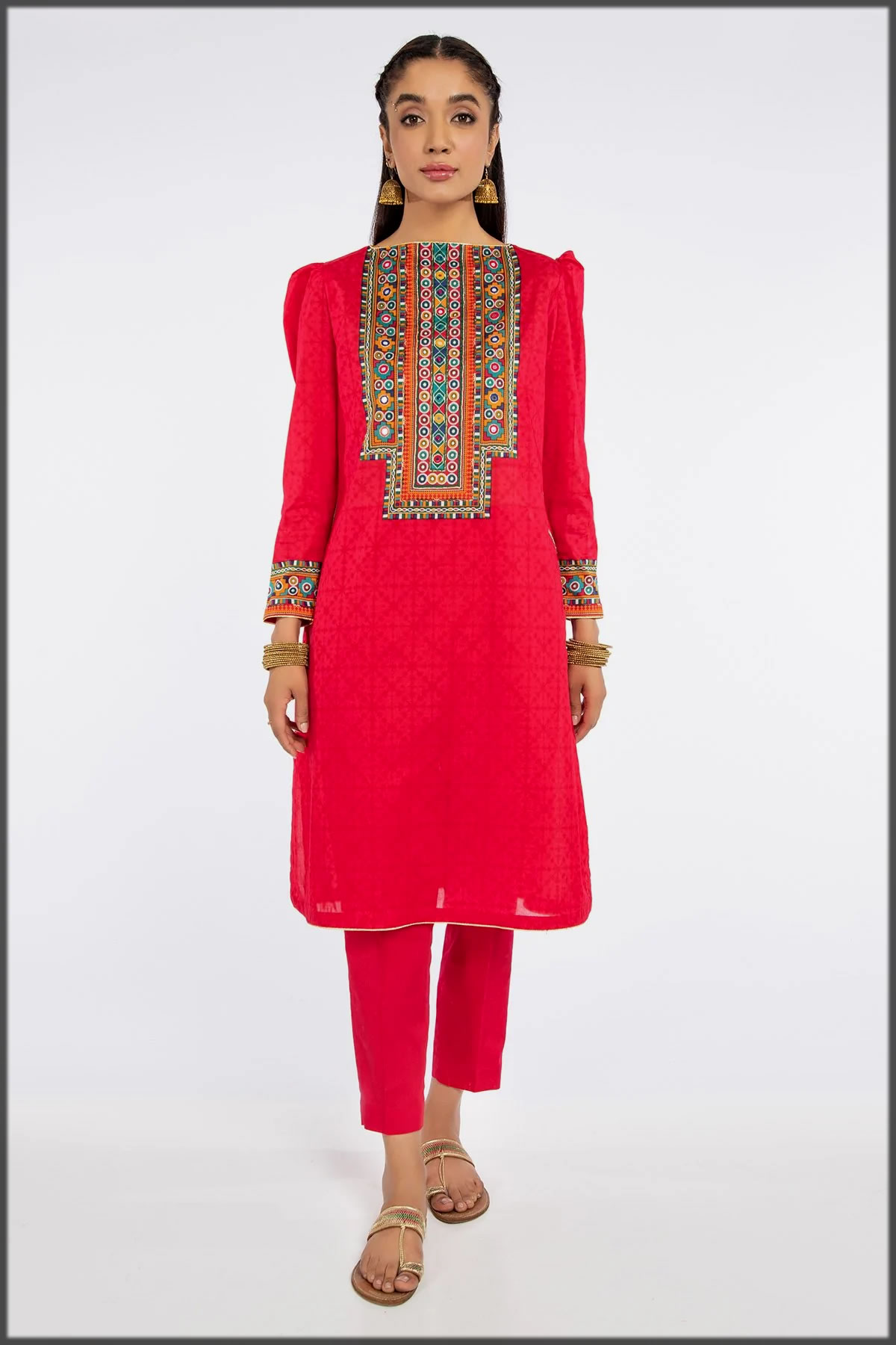 red summer kurta for women