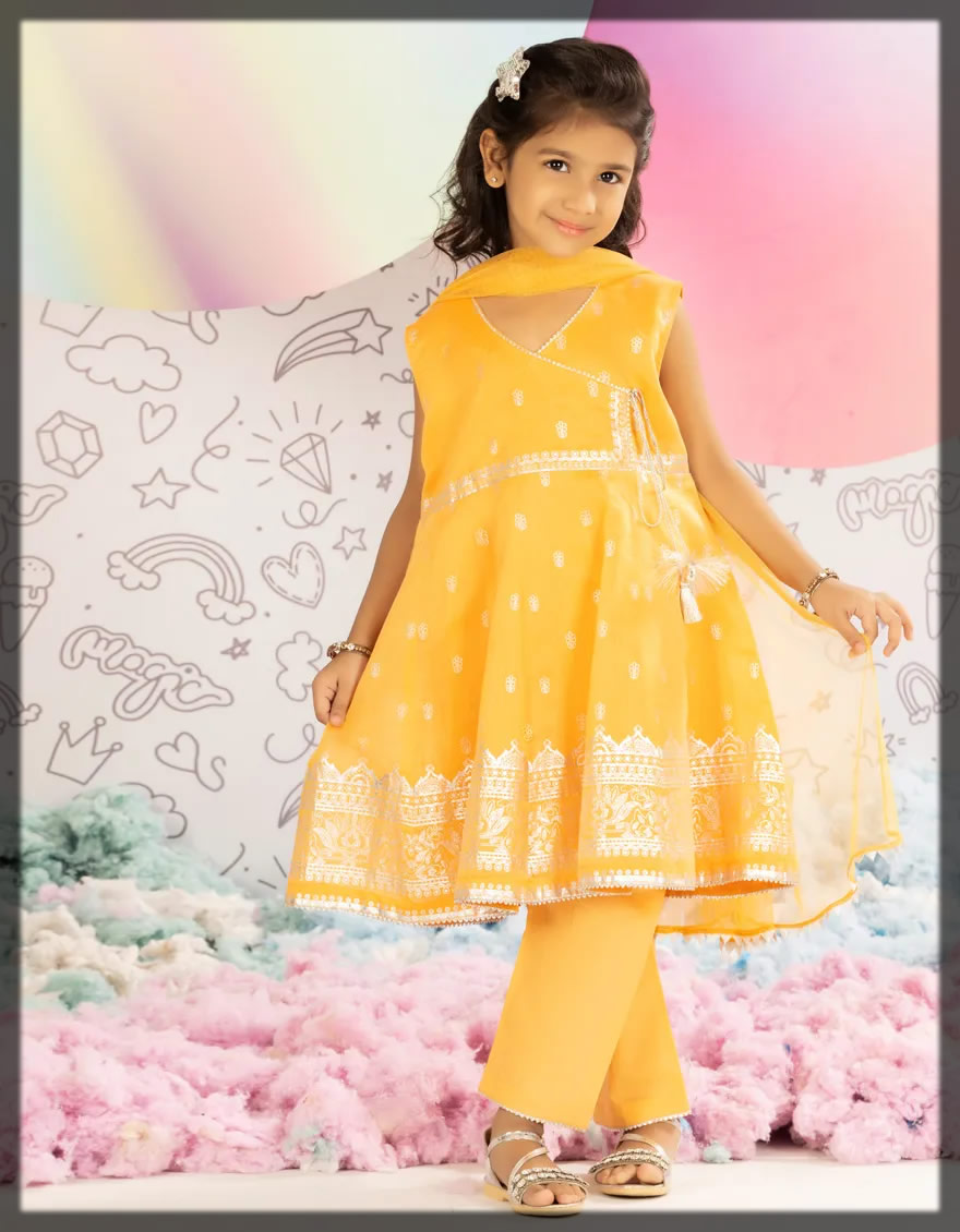 yellow embroidered kids summer dress