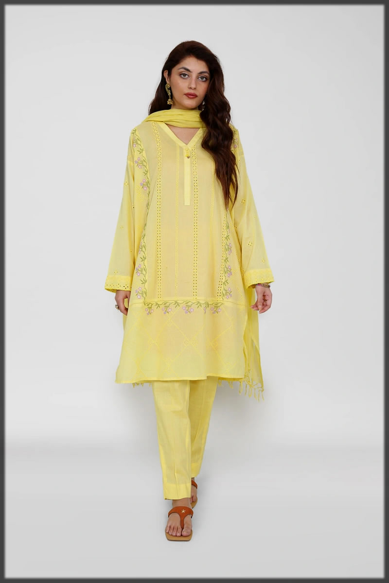 yellow summer lawn suit