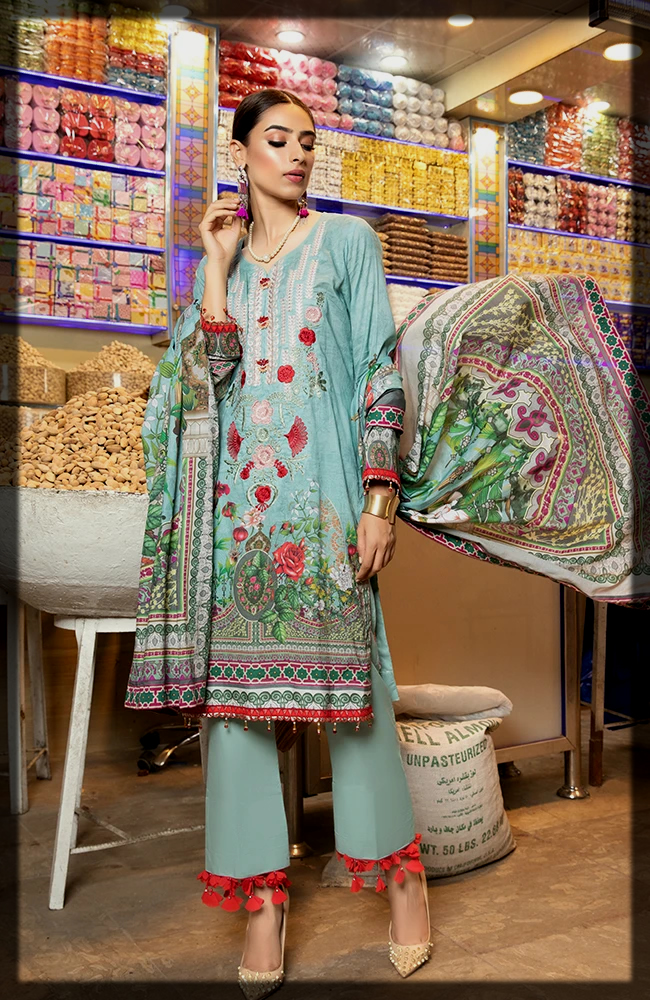 3 Piece Embroidered Digital Printed Lawn Dress