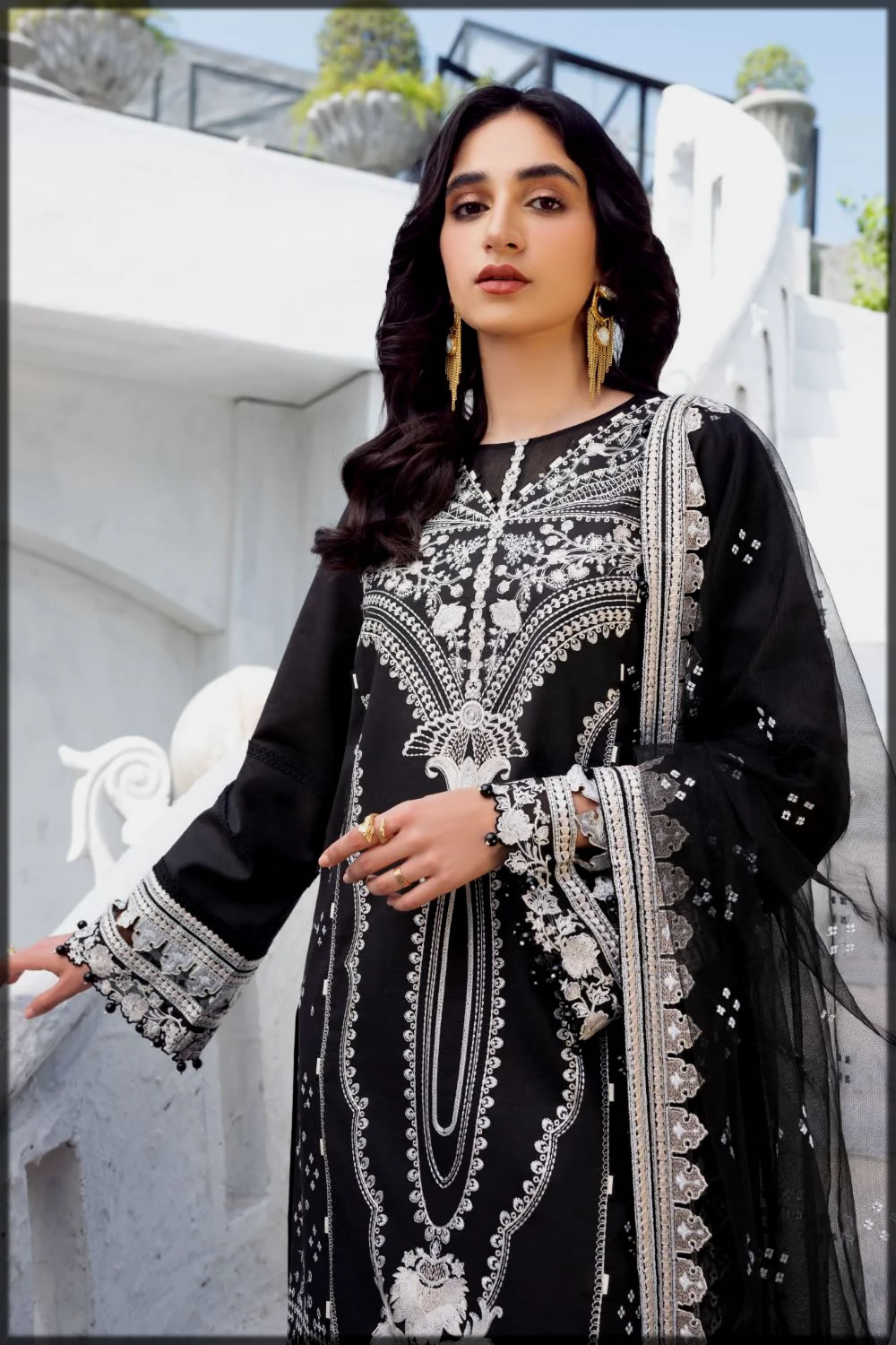 black and white erum khan summer suit