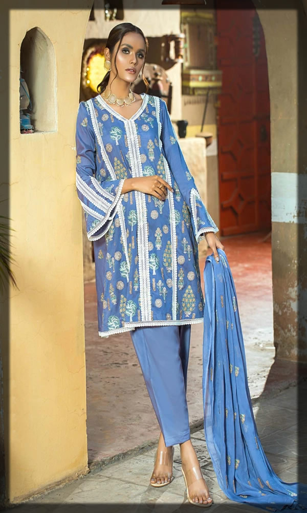 blue embroidered lawn dress