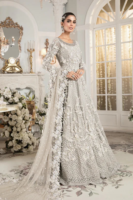 bridal walima dress in grey hue