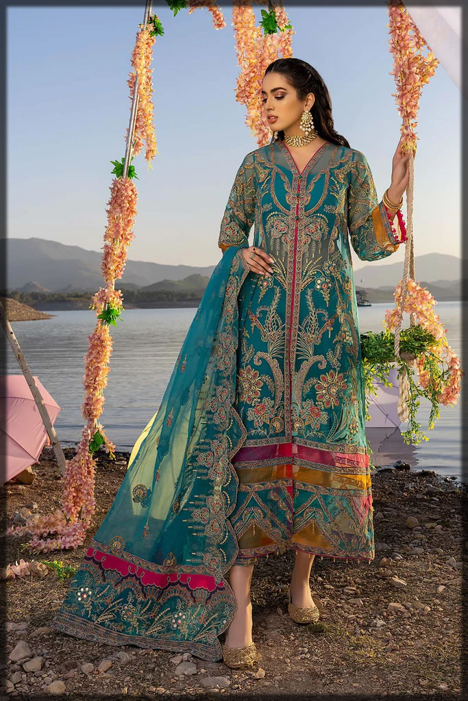 heavily embroidered summer chiffon suit