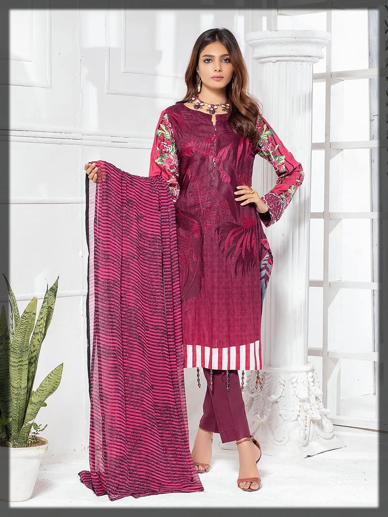 magenta embroidered lawn dress