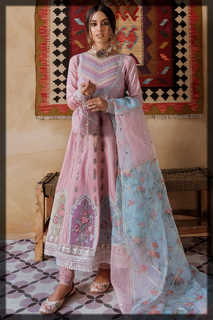 pink and purple fancy dress by qalamkar