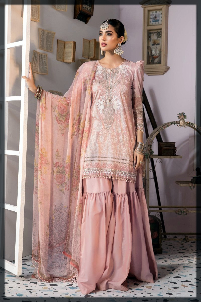 pretty pink summer lawn suit for women