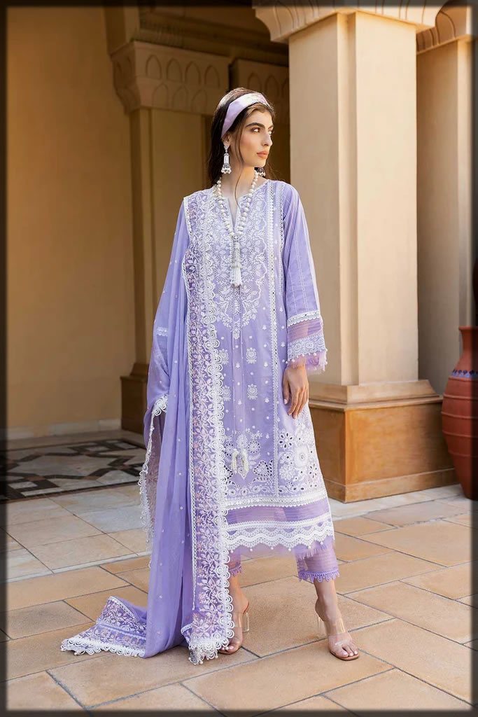 purple shaded summer lawn suit for women