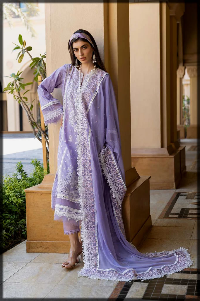 purple shaded summer lawn suit