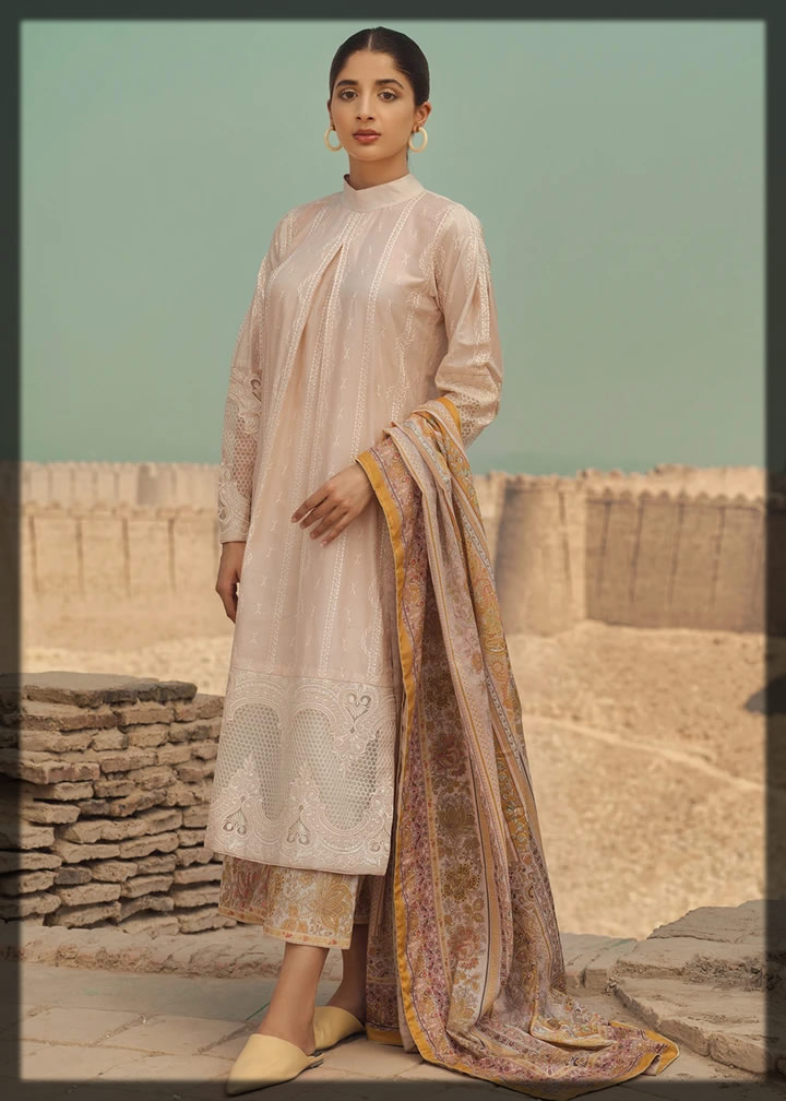 tea pink embroidered lawn suit