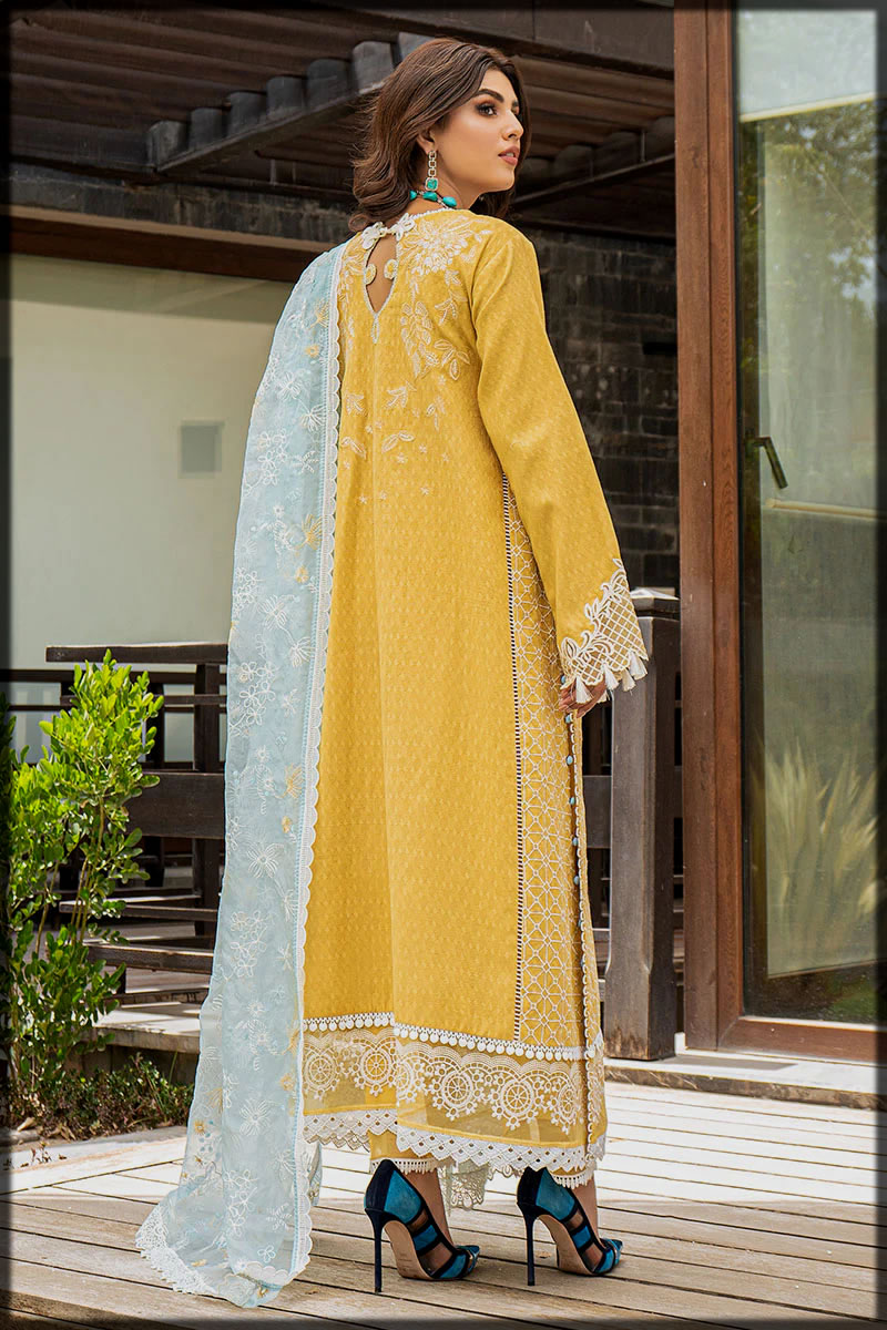 yellow and aqua lawn suit