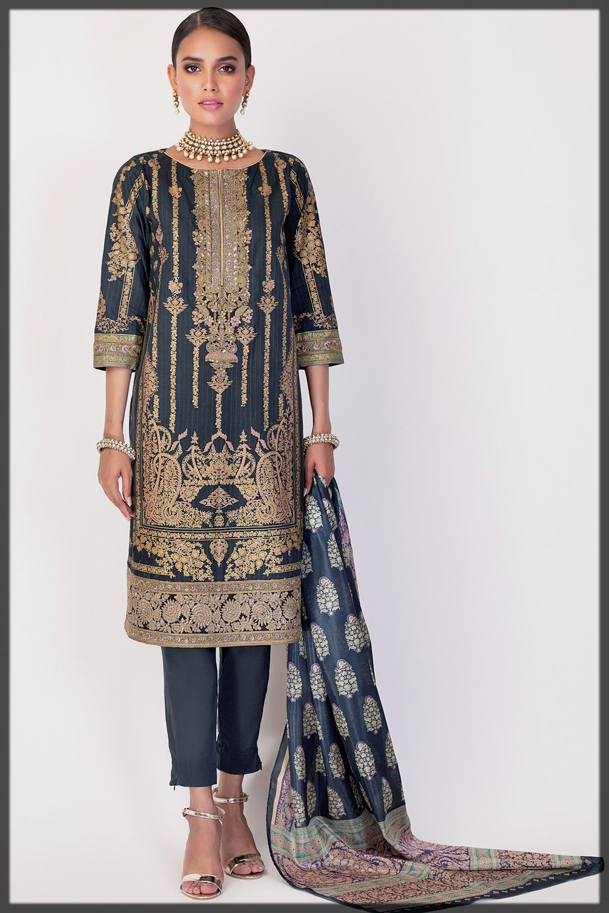 3 Pc Embroidered Suit With Silk Dupatta