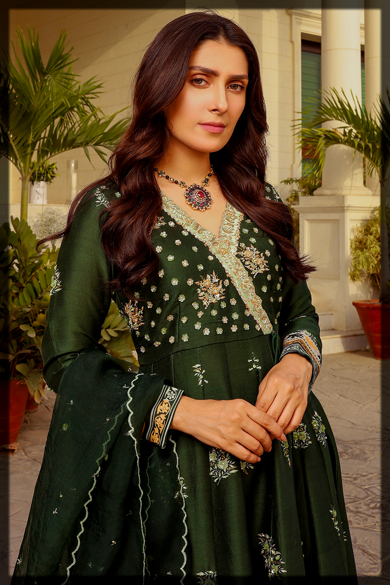 Emerald Digital Printed Angarkha Kalidar Suit by Ansab