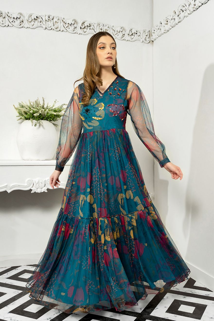Lulusar blue shimmery eid dress