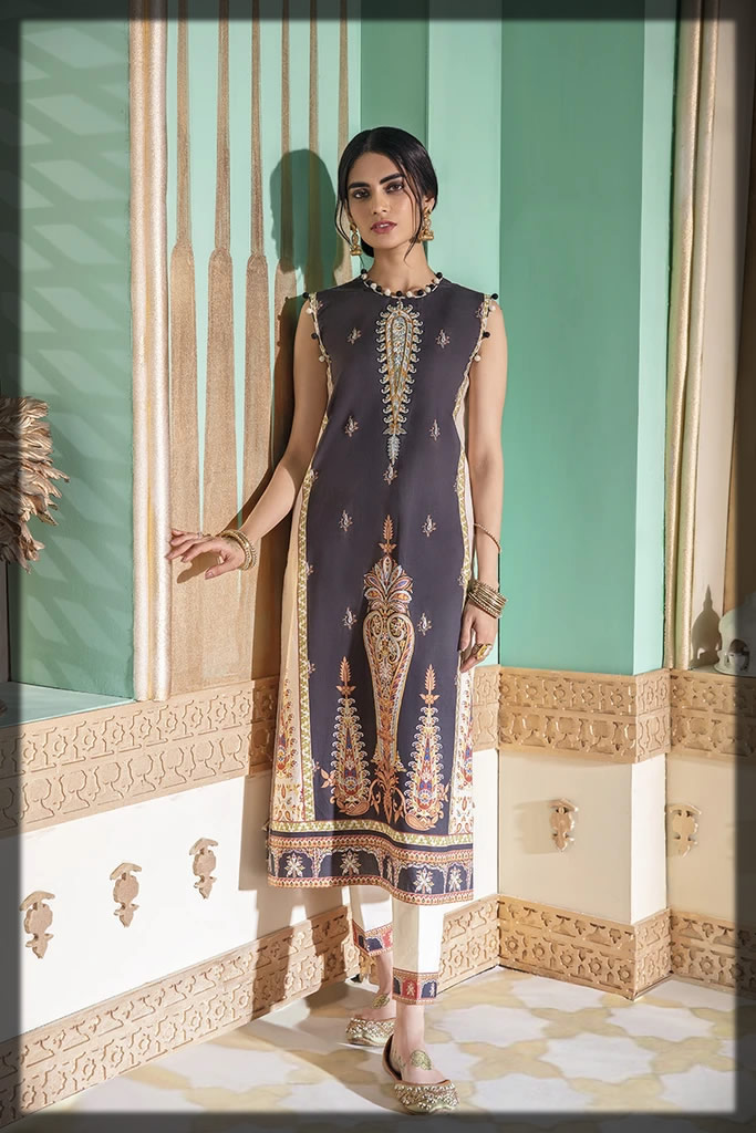 beige embroidered lawn suit