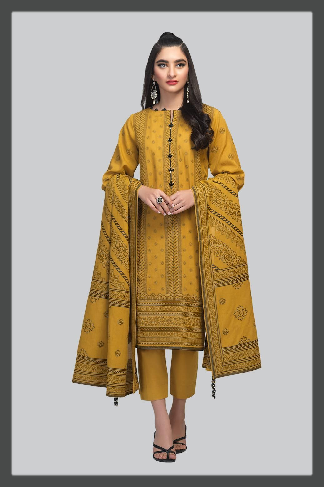 mustard jacquard outfit for eid
